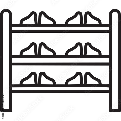 Shoe rack isolated on white background a minimalist storage solution for footwear, perfect for home organization and interior design, depicted in a clean, linear style