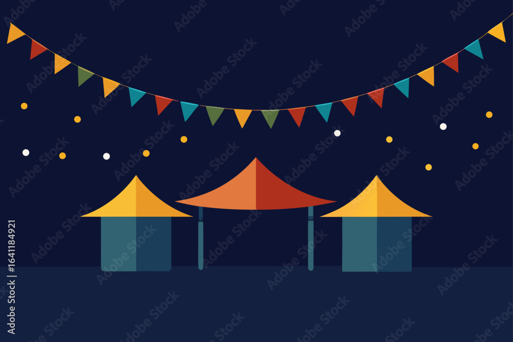 Obraz premium Illustration of three tents with festive garland and lights