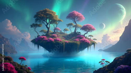 Floating Fantasy Island over Turquoise Sea — Surreal Landscape Concept


