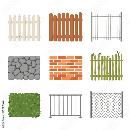 Diverse Fence Collection Illustrating Property Boundaries and Security Options for Residential and Commercial Landscaping Projects and Architectural Design Applications.