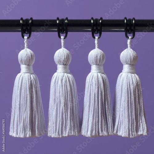 Wallpaper Mural Four light purple yarn tassels hanging from a black rod Torontodigital.ca