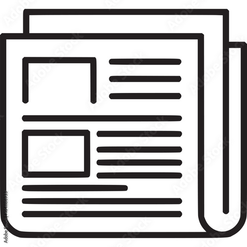 A simple black outline drawing of a newspaper, a source of current events and information, isolated on white background, perfect for news, media, and journalism themes