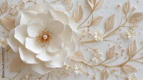 A close-up view of a beautiful paper flower with delicate detailing on a white background