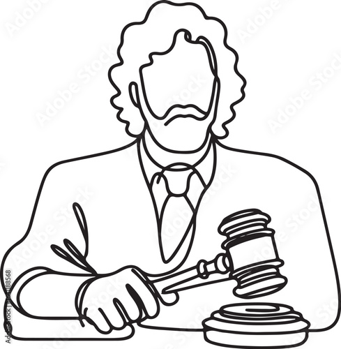 Judge's gavel continuous one line drawing