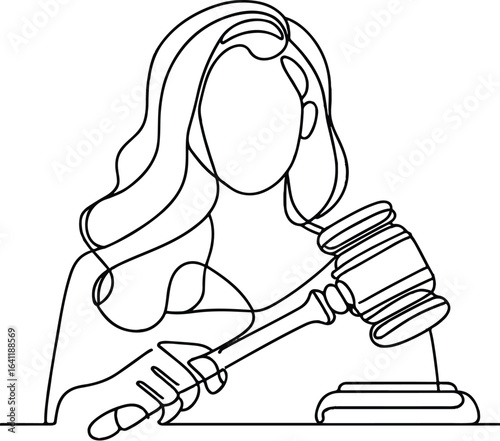 Judge's gavel continuous one line drawing