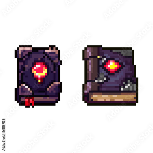 Collection of Mysterious Pixel Art Magic Books and Spellbooks for Fantasy Games