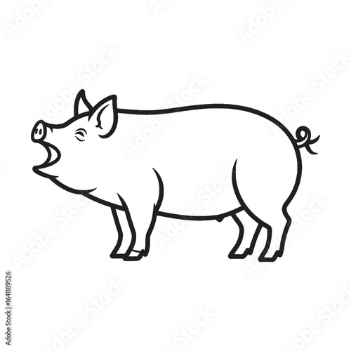 Smooth Pig Line Art – Pig Vector Illustration Fine Drawing with Soft Curves – Pig Drawing – Line Art Drawing of Pig – Pig Icon

