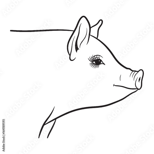 Sweet Pig Line Art – Pig Vector Illustration Clean Drawing with Minimal Design – Pig Drawing – Line Art Drawing of Pig – Pig Icon

