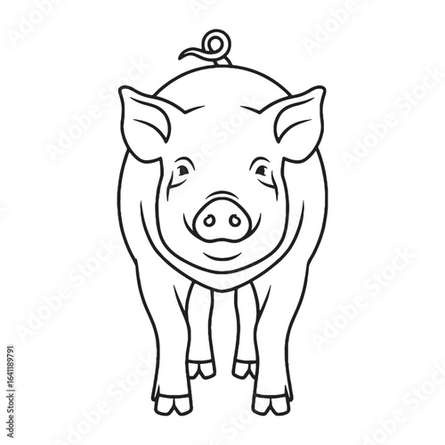 Simple Pig Line Art – Pig Vector Illustration Artistic Drawing with Rounded Shape – Pig Drawing – Line Art Drawing of Pig – Pig Icon

