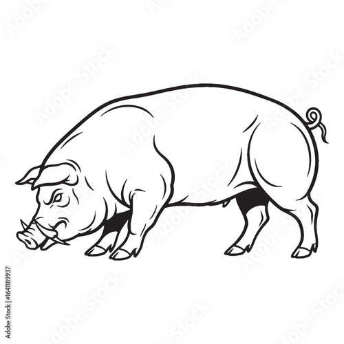 Cartoon Pig Line Art – Pig Vector Outline Drawing with Soft Curves – Pig Drawing – Vector of Pig – Pig Outline

