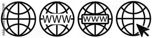 Globe and www icons representing global network, internet, and world connection.
