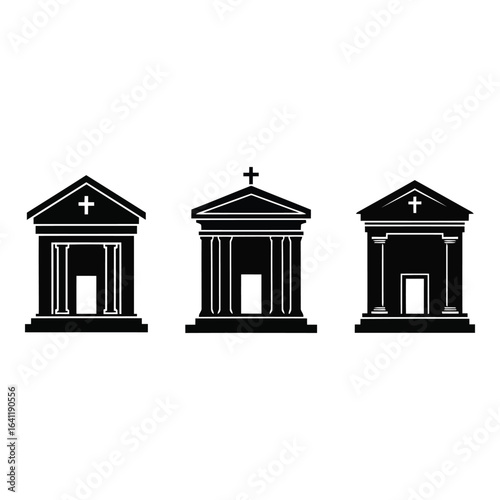 Vector art of three mausoleums isolated on white background