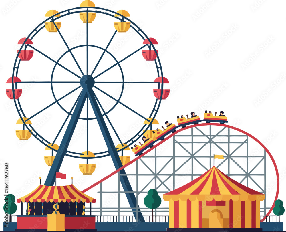 custom made wallpaper toronto digitalFerris wheel and amusement park carnival tent with roller coaster in flat vector style