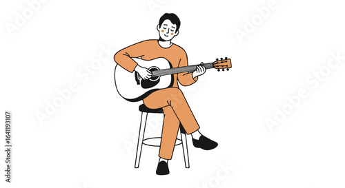 Minimalist Illustration of a Man Playing Acoustic Guitar, Ideal for Music Education, Entertainment, and Creative Lifestyle Promotion