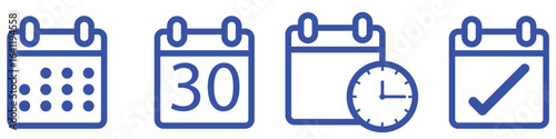 Calendar, planner, and reminder symbols in outline style for UI, website, and business organization.