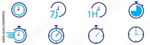 Business and Schedule Clock Icon Collection in Line Style