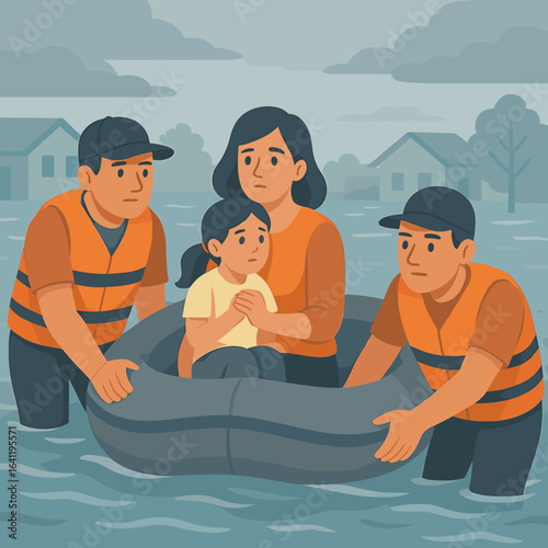 Disaster Relief Volunteers Helping Flood Victims