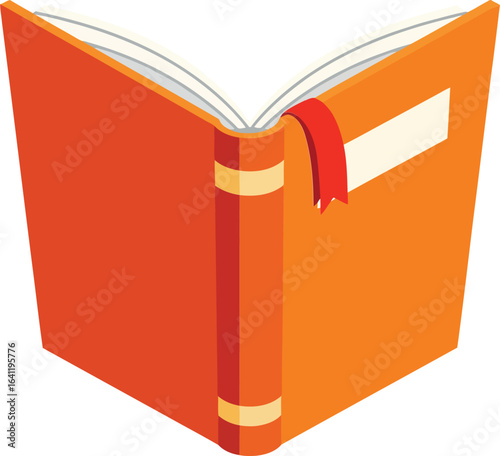 Orange hardcover book with bookmark vector illustration isolated on white background simple design reading concept