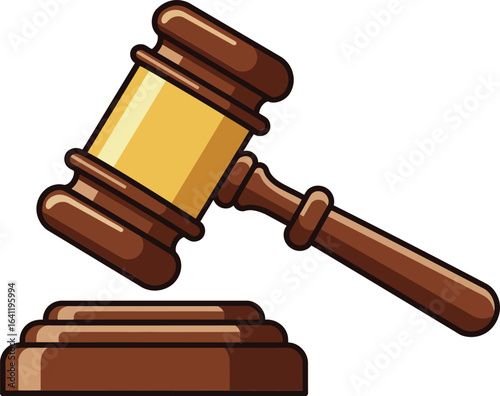 Judge gavel with wooden handle and base symbolizing justice and law enforcement concept vector illustration