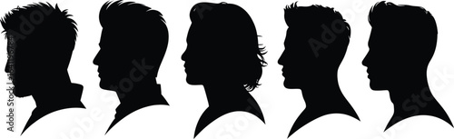 Silhouettes heads profile men faces black vector illustration graphic design art portraits hairstyles people
