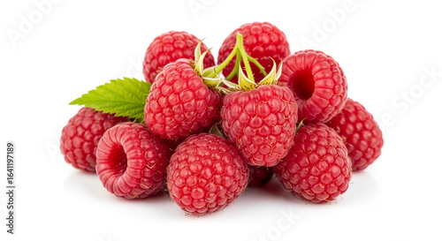 Fresh raspberries pile isolated on white background for healthy eating and summer fruit concepts