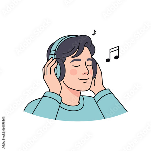 Young man enjoying music with headphones a peaceful daily activity promoting relaxation and personal wellness