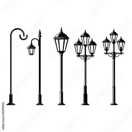 Vector art of collection of street lamps isolated on white background