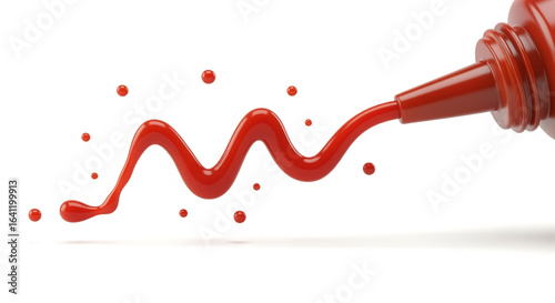 Ketchup bottle squirting red condiment sauce on white background food photography studio shot illustration