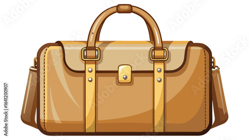  close up Women's light brown or beige leather bag with handles, isolate white background,