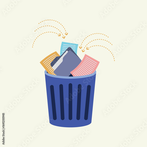 Trash bin with paper and folder. Recycle bins icon concept stock design vector illustration