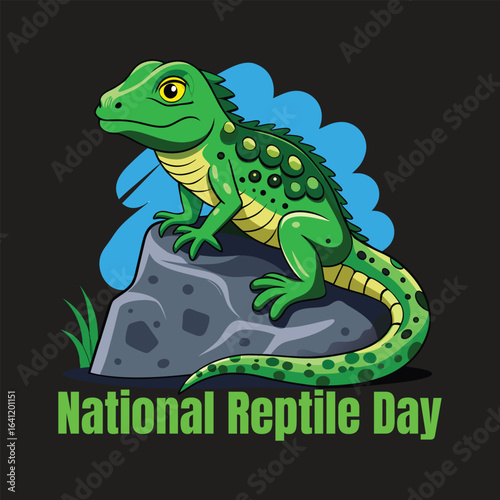 National Reptile Day Green Lizard on Rock