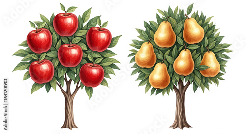 Two vibrant trees laden with ripe fruit, showcasing the beauty of nature's bounty.