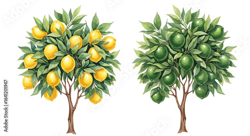 Vibrant lemon and lime trees flourishing with fresh fruit.