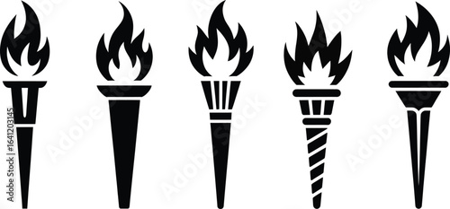 Torch fire flame light olympic symbol vector icon burning competition design sport illustration hot bright silhouette
