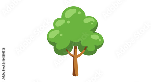 A simple, cartoon-style illustration of a green tree with a brown trunk, isolated on white.