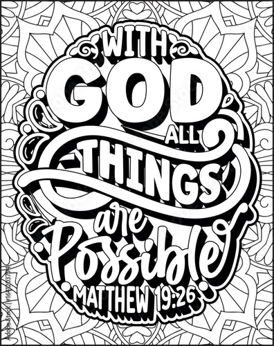 Bible Verse Quote Coloring Page for Adults. Christian Quote Mandala Coloring Page