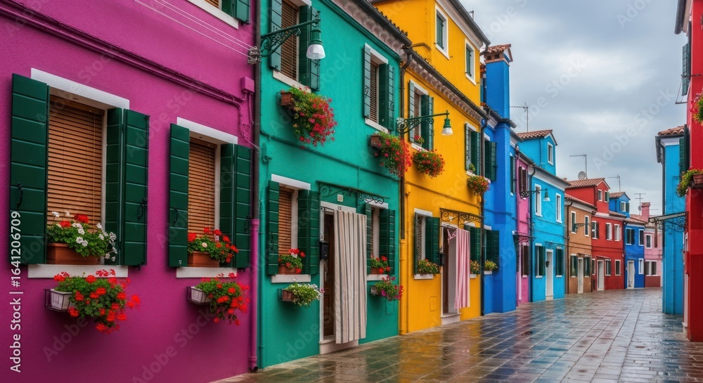 Fototapeta premium Colorful Italian houses, narrow street, vibrant hues