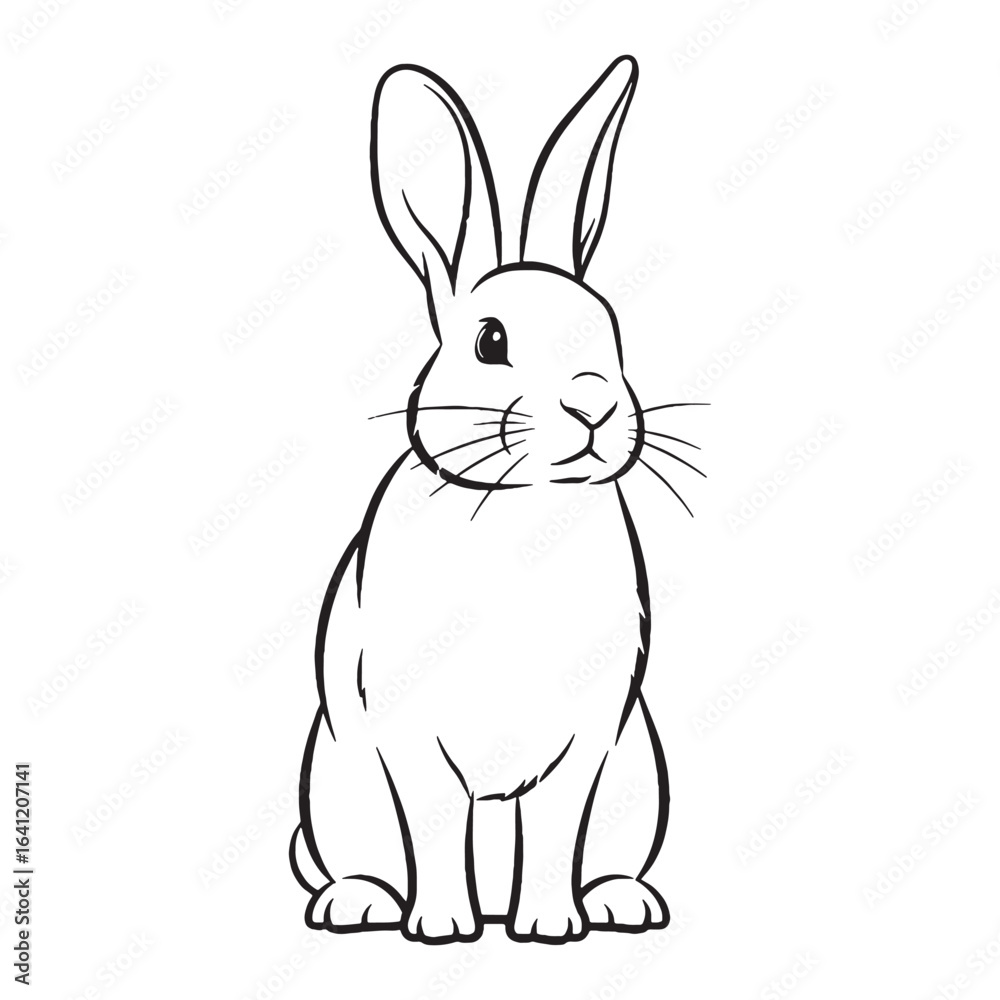 Fototapeta premium Classic Wildlife Rabbit Line Art – Rabbit Vector Outline Drawing with Artistic Simplicity – Rabbit Drawing – Vector of Rabbit – Rabbit Outline
