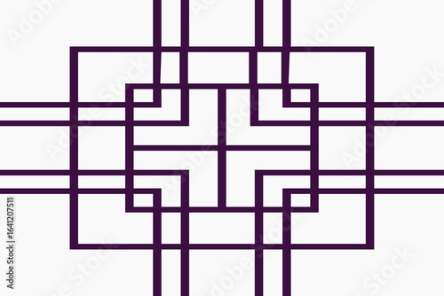 Abstract geometric line art design featuring interconnected squares and a symmetrical, minimalist style