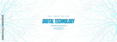 White circuit board background. Technology concept. Horizontal tech web banner design for presentation and banner. Network pattern. Cyber vector illustration