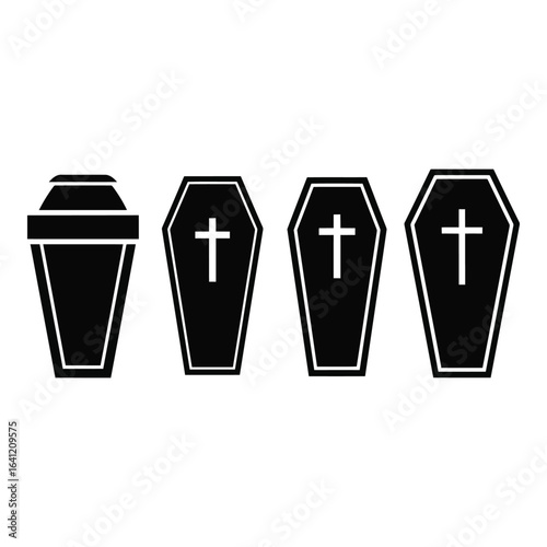 Vector art of four coffins isolated on white background