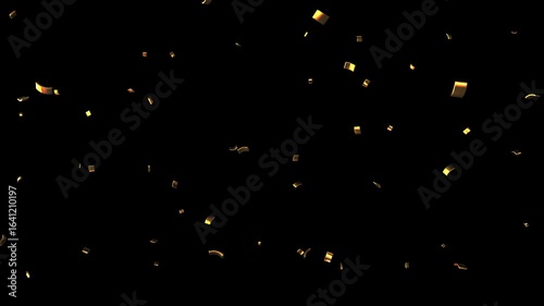 Falling foil confetti with gold glitter on transparent background