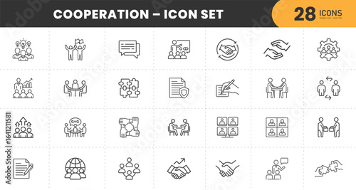 Cooperation icon set featuring teamwork, partnership, and business collaboration