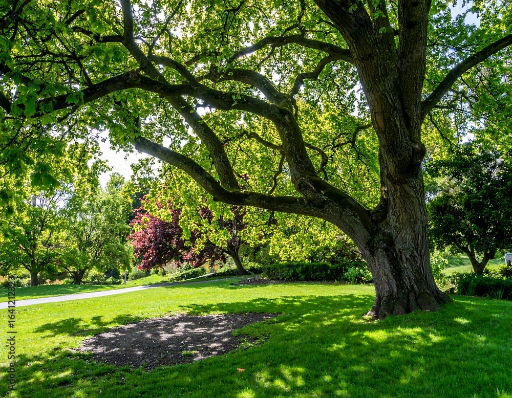 Fototapeta premium Lush park tree with sprawling branches