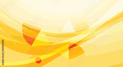 Abstract yellow orange waves with geometric shapes modern digital art background illustration