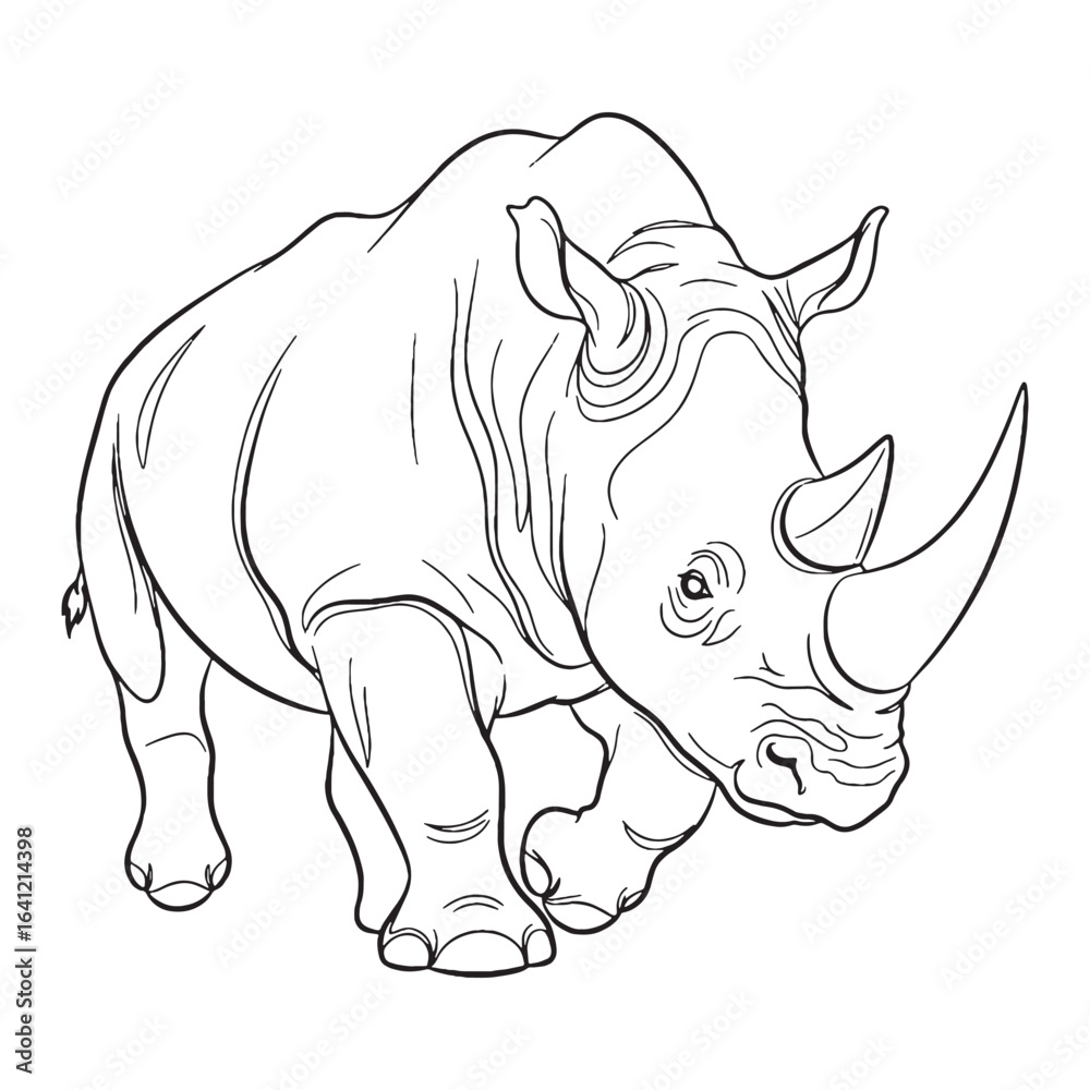 Fototapeta premium Elegant Rhinoceros Line Art – Rhinoceros Vector Illustration Smooth Drawing with Iconic Body Form – Rhinoceros Drawing – Line Art Drawing of Rhinoceros – Rhinoceros Icon
