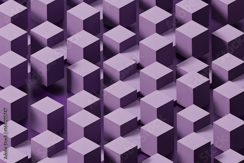 Abstract Arrangement of Purple Cubes A Visually Striking Display of Geometric Shapes and Contrasting Shadows