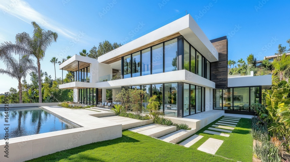 Sleek Modern Residence with Pool and Garden Sleek Modern Residence with Pool and Garden