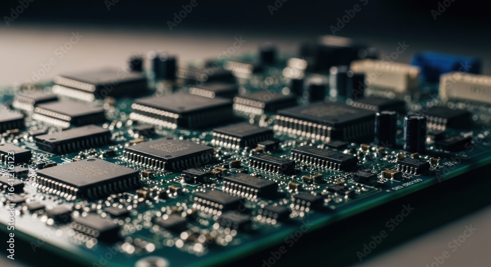 Close-up of a circuit board with numerous integrated circuits Close-up of a circuit board with numerous integrated circuits