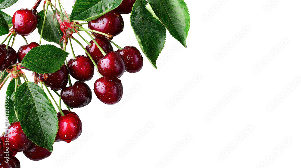 custom made wallpaper toronto digitalFresh cherries with green leaves on a white isolated background.